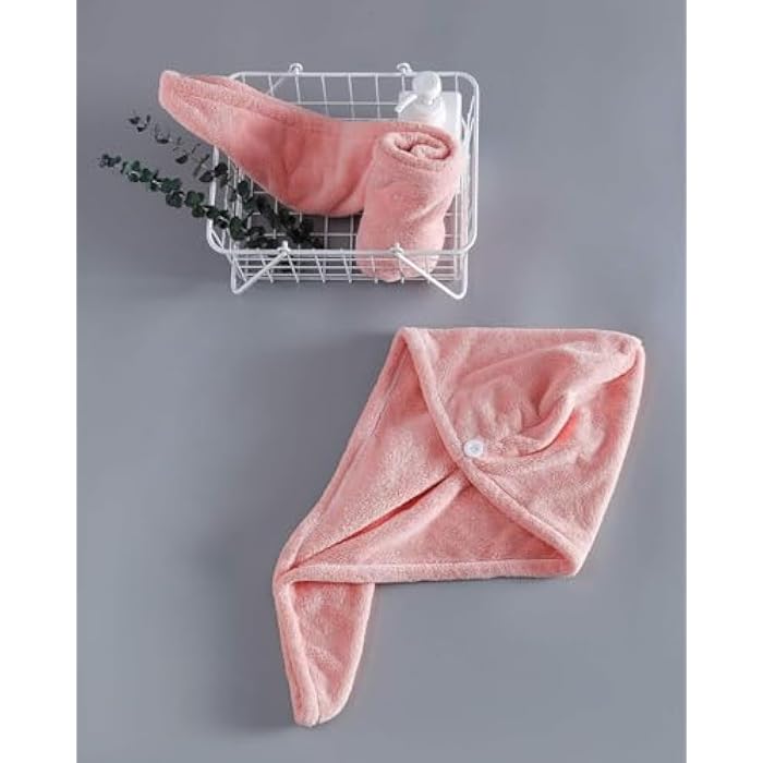 Hair Towel Wrap for Women (2 Pack) Microfiber Turban Quick Drying Super Absorbent with Button for Wet and Dry Hair Red Grey Microfiber - Image 2